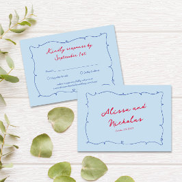 Whimsical Kleurrijke Wavy Border & Script bruiloft RSVP Kaartje