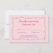Whimsical Kleurrijke Wavy Border & Script bruiloft RSVP Kaartje (Voorkant)