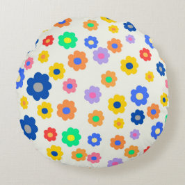 Whimsical Kleurrijke Y2K Bloemen Retro Vrolijk Rond Kussen