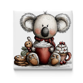 Whimsical Koala Hot Chocolate Christmas Magnet