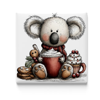 Whimsical Koala Hot Chocolate Christmas Magnet