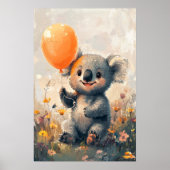 Whimsical Koala met Oranje ballon in Meadow Digi Poster (Voorkant)