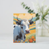 Whimsical Koe Kleurrijke Levendige Heuvels Briefkaart (Staand voorkant)