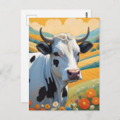 Whimsical Koe Kleurrijke Levendige Heuvels Briefkaart (Voorkant / Achterkant)