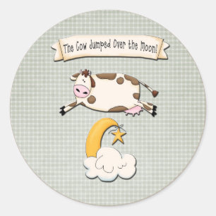 Whimsical Koe over de maan Ronde Sticker