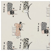 Whimsical Koe Patroon op Beige Stof (Close Up)