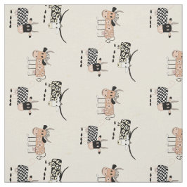 Whimsical Koe Patroon op Beige Stof