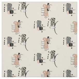 Whimsical Koe Patroon op Beige Stof