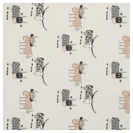 Whimsical Koe Patroon op Beige Stof (Swatch)
