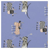 Whimsical Koe Patroon op blauw Stof (Close Up)