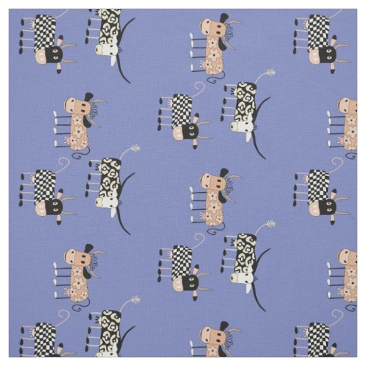 Whimsical Koe Patroon op blauw Stof (Swatch)