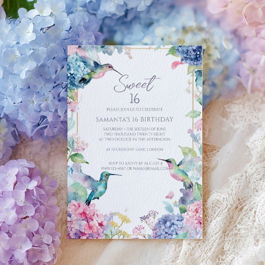 Whimsical Kolibries met Hydrangea's Sweet 16 Kaart