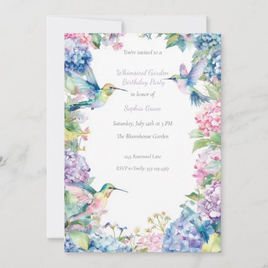 Whimsical Kolibries met Hydrangeas Verjaardag Kaart (Voorkant)