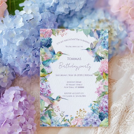 Whimsical Kolibries met Hydrangeas verjaardag Kaart