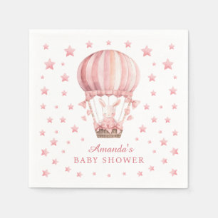 Whimsical Konijn Ballon Roze Sterren Baby Shower Servet