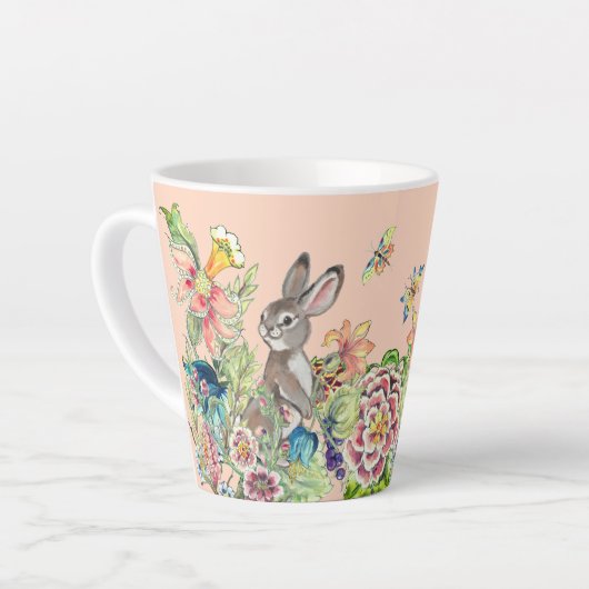 Whimsical Konijn Blush Roze Chinoiserie Floral La Latte Mok (Linkerhoek)