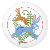 Whimsical konijn folk rustieke kinderkamer kind keramische knop (Voorkant)