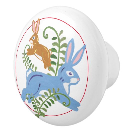 Whimsical konijn folk rustieke kinderkamer kind keramische knop (Rechts)