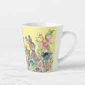 Whimsical Konijn Geel Chinoiserie Bloemenkonijn Latte Mok (Rechts)