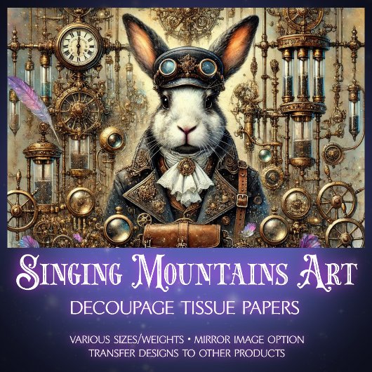 Whimsical Konijn Gothic Steampunk Decoupage Tissuepapier