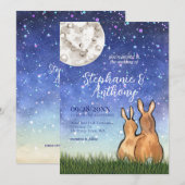 Whimsical konijn maan sterren unieke bruiloft kaart (Voorkant / Achterkant)