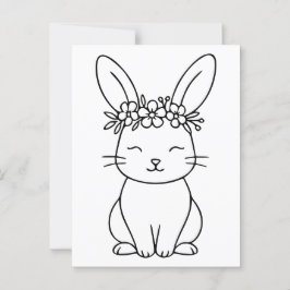 Whimsical Konijn met Bloemenkroon Lijnkunst Briefkaart