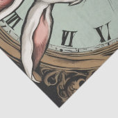 Whimsical Konijn met Klok Decoupage Tissue Paper Tissuepapier (Detail)