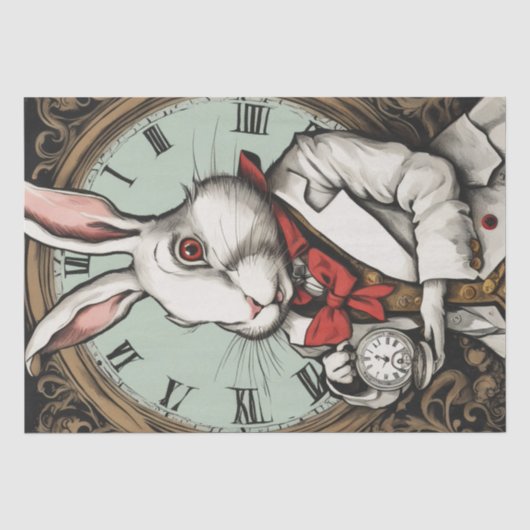 Whimsical Konijn met Klok Decoupage Tissue Paper Tissuepapier (Voorkant)
