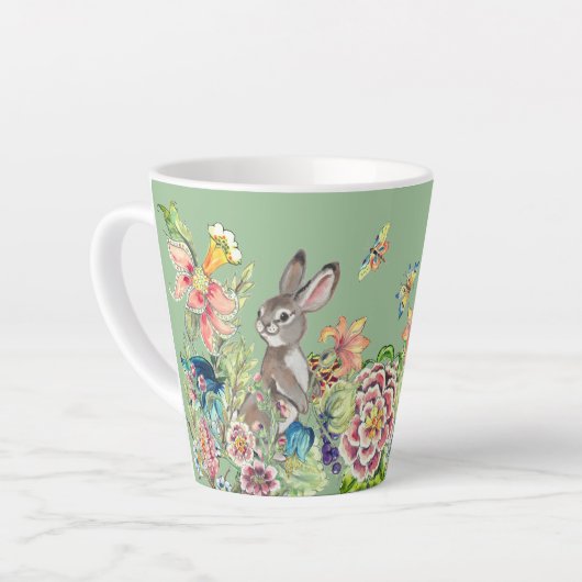 Whimsical Konijn Mint Groene Chinoiserie Bloemen Latte Mok (Linkerhoek)