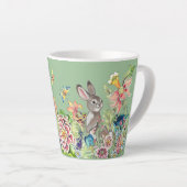 Whimsical Konijn Mint Groene Chinoiserie Bloemen Latte Mok (Rechterhoek)