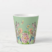 Whimsical Konijn Mint Groene Chinoiserie Bloemen Latte Mok (Voorkant)