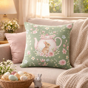 Whimsical Konijn Theepot Bloemrijke Pasen Kussen