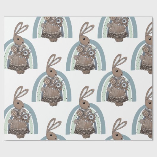 Whimsical konijn theepot regenboog cadeaupapier (Vlak)