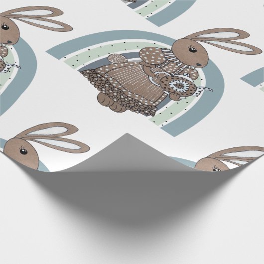 Whimsical konijn theepot regenboog cadeaupapier (Hoek)