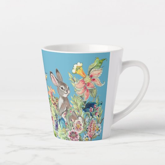 Whimsical Konijn Turquoise Chinoiserie Floral Latte Mok (Rechts)