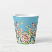 Whimsical Konijn Turquoise Chinoiserie Floral Latte Mok (Voorkant)