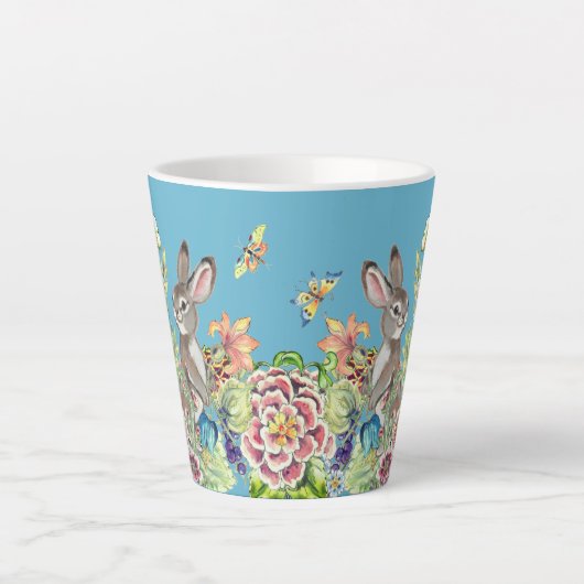 Whimsical Konijn Turquoise Chinoiserie Floral Latte Mok (Voorkant)