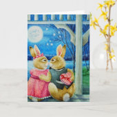 Whimsical Konijn Valentijnsdag Watercolor Kunst Kaart (Gele Bloem)