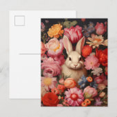 Whimsical  konijnenveer bloeit aankondigingskaart (Voorkant / Achterkant)