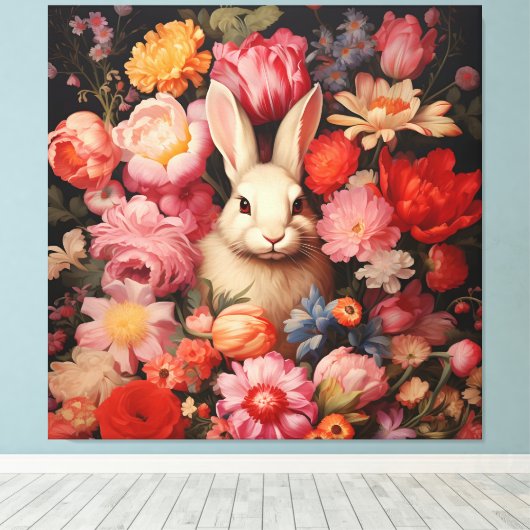 Whimsical  konijnenveer bloeit canvas afdruk (Insitu (Houten vloer))