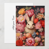 Whimsical konijnenveer bloeit feestdagenkaart (Voorkant / Achterkant)