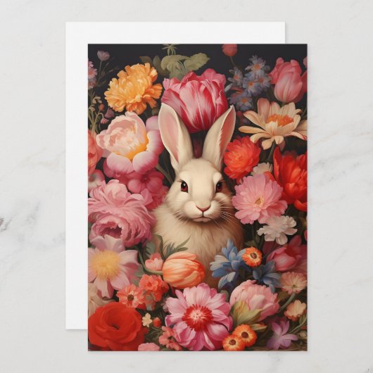 Whimsical konijnenveer bloeit feestdagenkaart (Voorkant / Achterkant)