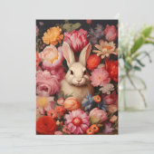 Whimsical konijnenveer bloeit feestdagenkaart (Staand voorkant)