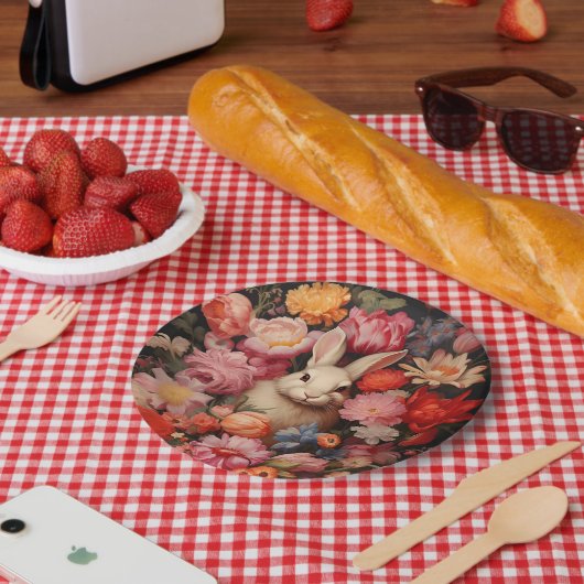 Whimsical  konijnenveer bloeit papieren bordje (Picknick)
