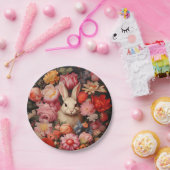 Whimsical  konijnenveer bloeit papieren bordje (Feest)