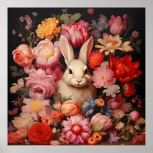 Whimsical  konijnenveer bloeit poster