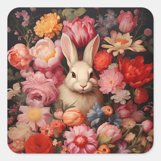 Whimsical  konijnenveer bloeit vierkante sticker (Voorkant)
