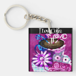 Whimsical Kopje Koffie Abstract Schilderen Paarse Sleutelhanger