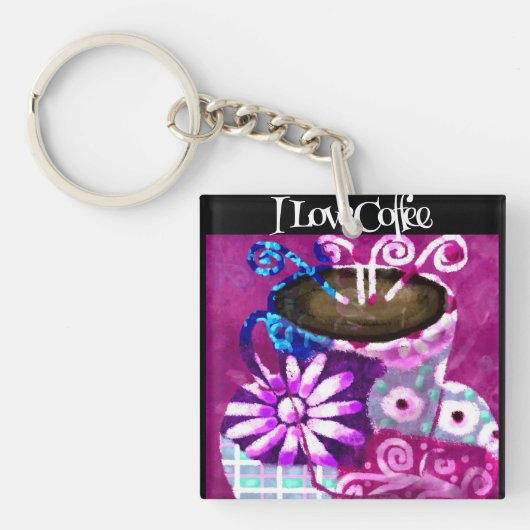 Whimsical Kopje Koffie Abstract Schilderen Paarse Sleutelhanger (Voorkant)