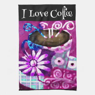 Whimsical Kopje Koffie Abstract Schilderen Paarse Theedoek